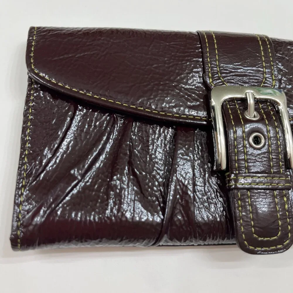 Buckle Wallet / Clutch - Shiny Brown Faux Leather - Multi-Pocket - NWT